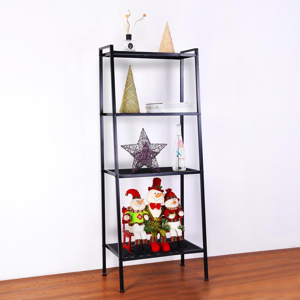 4 Tier Metal Leaning Ladder Shelf Bookcase Bookshelf Storage Shelves Unit Black