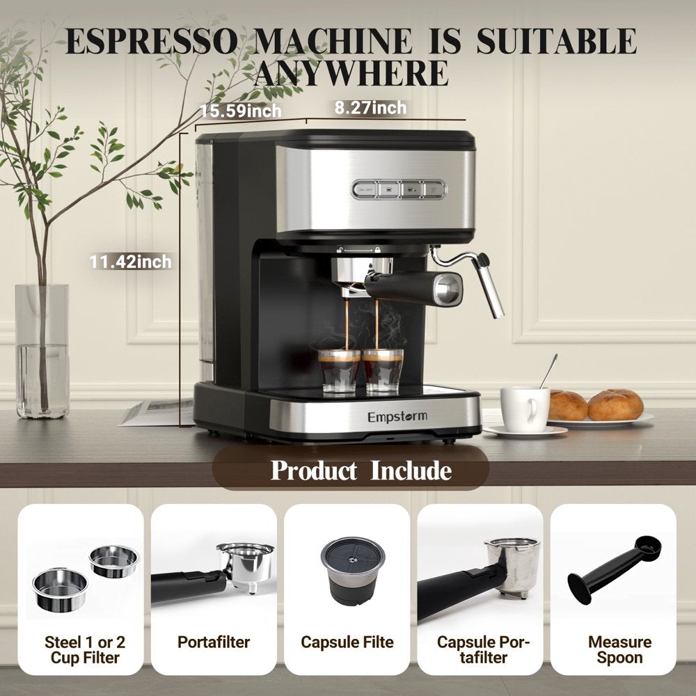 Espresso Machine 20 Bar, Espresso Coffee Maker with Milk Frother Steam Wand, Semi-Automatic Dual-Nozzle Espresso Machine,Automatic Power-Off Function (Espresso Machine)