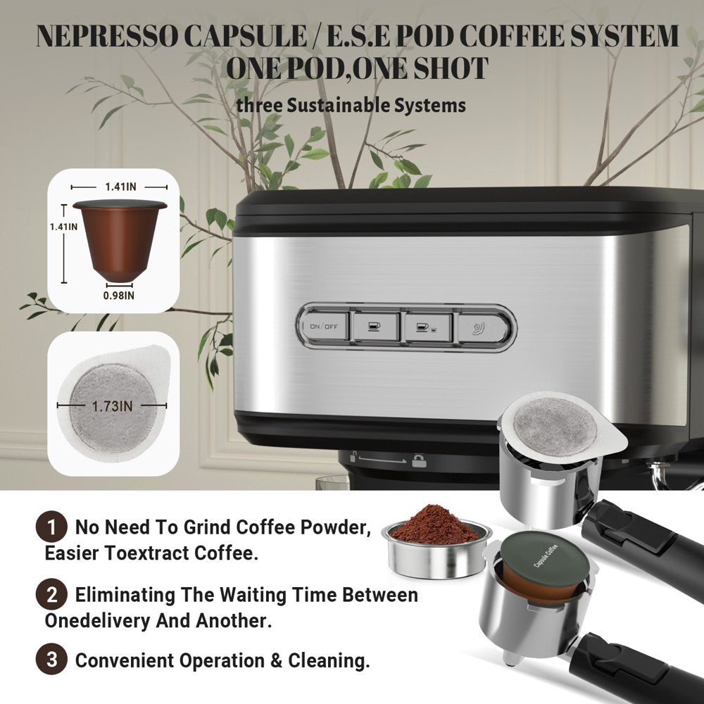 Espresso Machine 20 Bar, Espresso Coffee Maker with Milk Frother Steam Wand, Semi-Automatic Dual-Nozzle Espresso Machine,Automatic Power-Off Function (Espresso Machine)