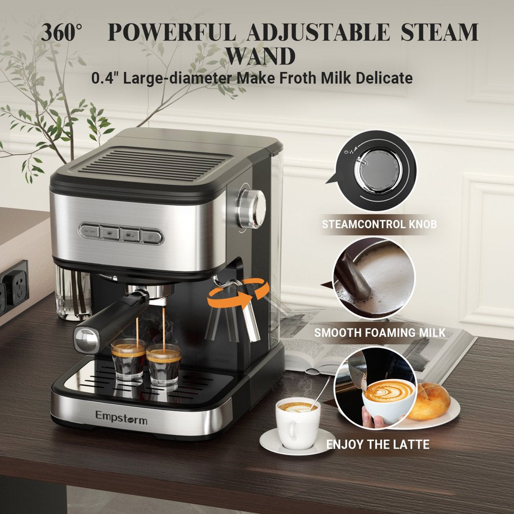 Espresso Machine 20 Bar, Espresso Coffee Maker with Milk Frother Steam Wand, Semi-Automatic Dual-Nozzle Espresso Machine,Automatic Power-Off Function (Espresso Machine)