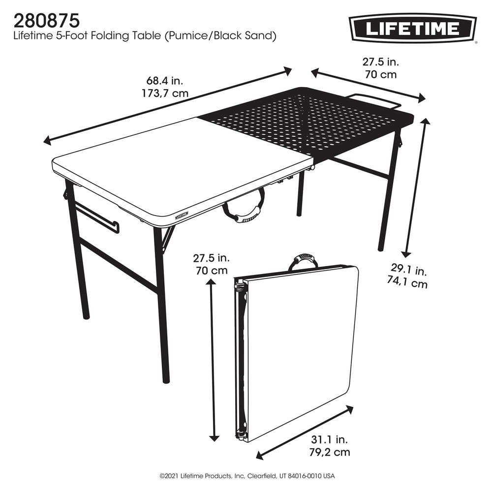 5 Foot Fold-In-Half Camping Folding Table, Indoor/Outdoor, Pumice (280875)