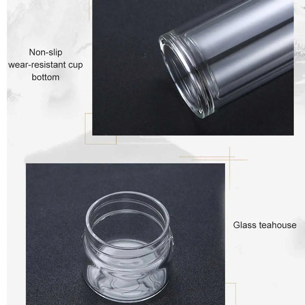 Transparent Glass Tea Cup Portable Water Tea Bottle with Separate Cup CLH@8