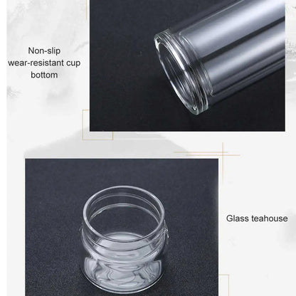 Transparent Glass Tea Cup Portable Water Tea Bottle with Separate Cup CLH@8