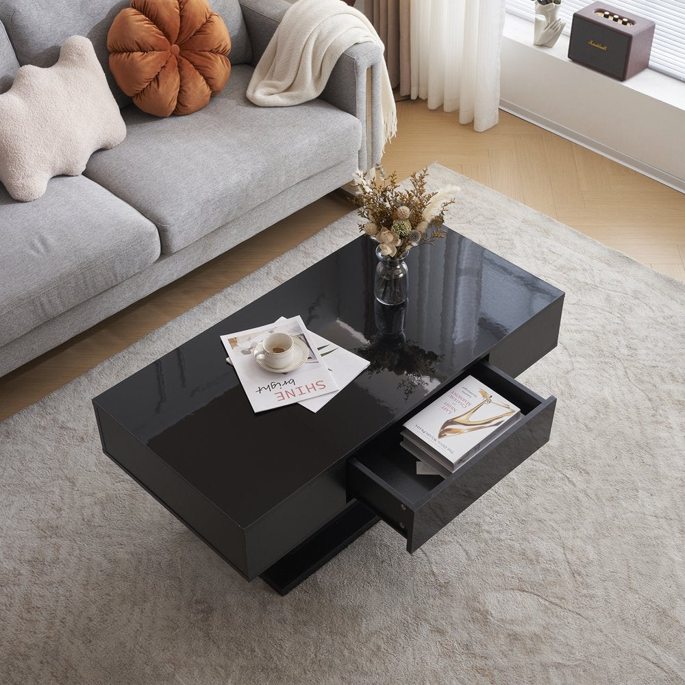 LED Coffee Table with 1 Drawers, High Gloss Cocktail Table Accent Furniture for Living Room 43.3" White