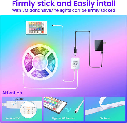 50 FT LED Strip Lights,Bluetooth LED Lights for Bedroom, Color Changing Light Strip with Music Sync, Phone Controller and IR Remote(App+Remote +Mic)