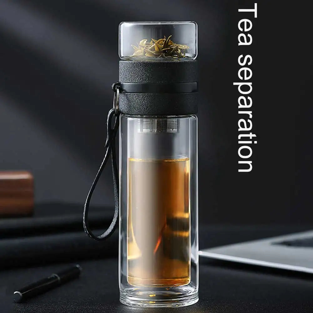 Transparent Glass Tea Cup Portable Water Tea Bottle with Separate Cup CLH@8