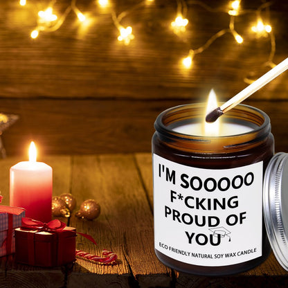 Graduation Gift for Her/Him, Sooooo Proud of You Graduation Candle Soy Wax Lavender Scented Candle for Party Decorations, High School College Grad Gift, Best Friend Gift, 15OZ, 100Hr Burn Time