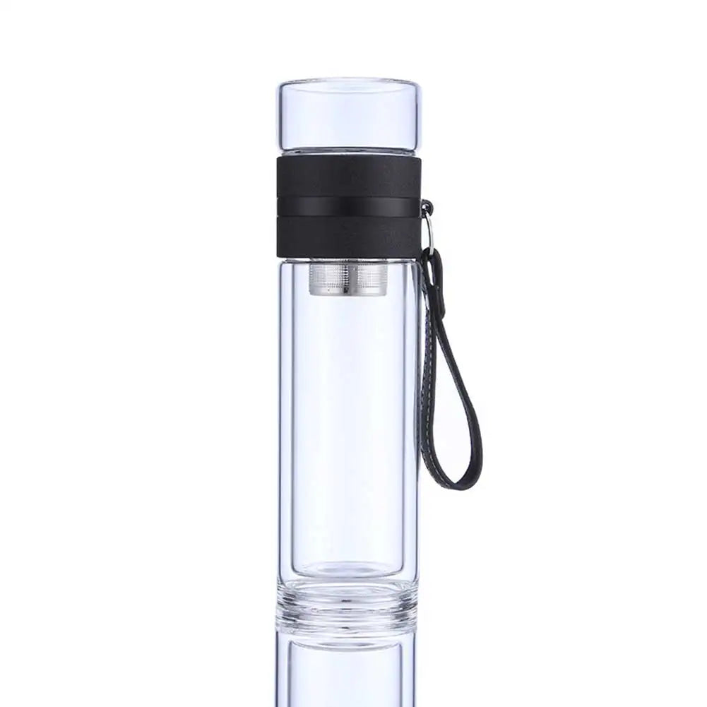 Transparent Glass Tea Cup Portable Water Tea Bottle with Separate Cup CLH@8