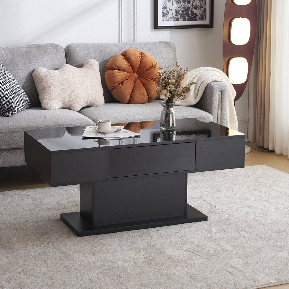 LED Coffee Table with 1 Drawers, High Gloss Cocktail Table Accent Furniture for Living Room 43.3" White