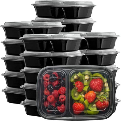 Bento Box Meal Prep Containers with Lid 2 Compartment, 28 Oz, 50-Pack