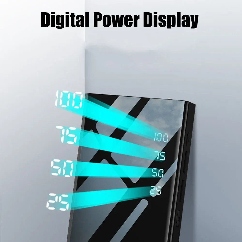 10000Mah Full Mirror Led Screen Dual USB Digital Display Outdoor Smart Phone Power Banks Dual USB Output Mobile Phone Power Bank