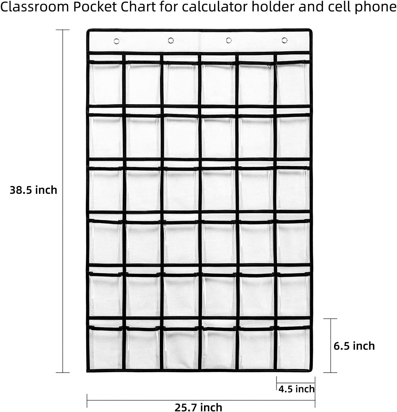 Classroom Pocket Chart for Cell Phone and Calculator Holder, 36 Clear Pocket Chart Organizer for Classroom Cellphone Storage with 36 Number Sticker Size:38.5X25.7 Inch (White-2Pack)