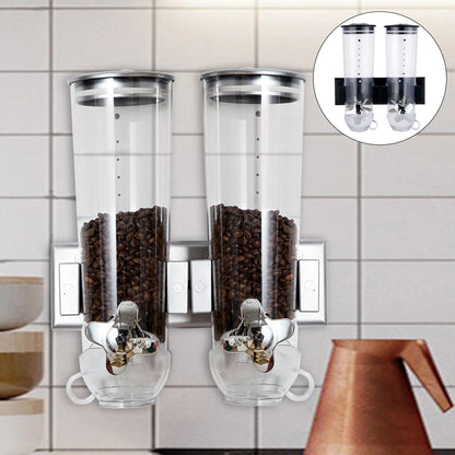 Food Dispensers 2 PACK Wall Mount Double Dry Cereal Dispenser Convenient Storage Dual Control for Cereal Nuts