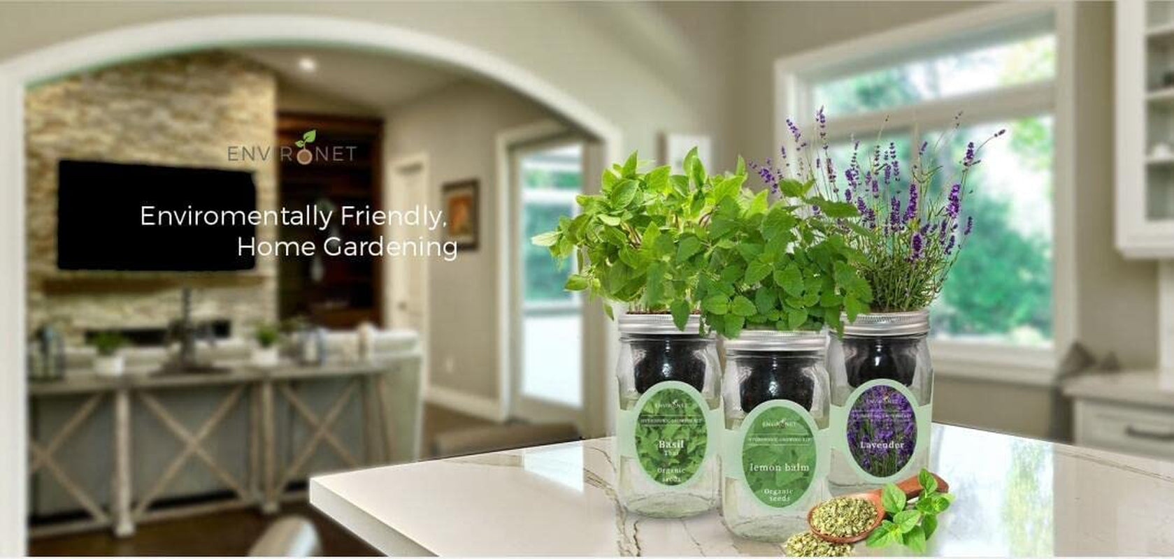 Hydroponic Herb Growing Kit Set, Self-Watering Mason Jar Herb Garden Starter Kit Indoor, Windowsill Herb Garden. Grow Your Own Herbs from Organic Seeds (Mint, Sage, Oregano)