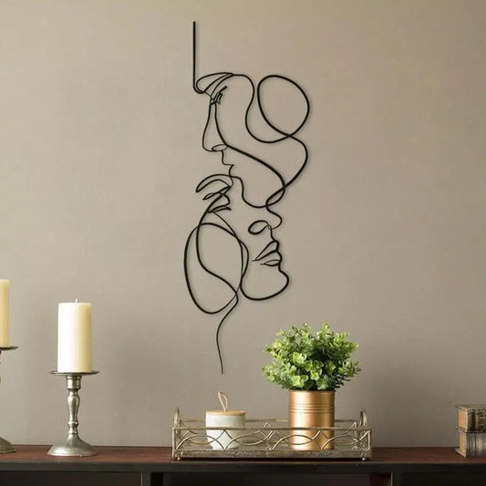 Metal Wall Art Decor Minimalist Facial Line Wall Decor Abstract Iron Wall Sculpture Minimalist Sculpture for Living Room Bedroom