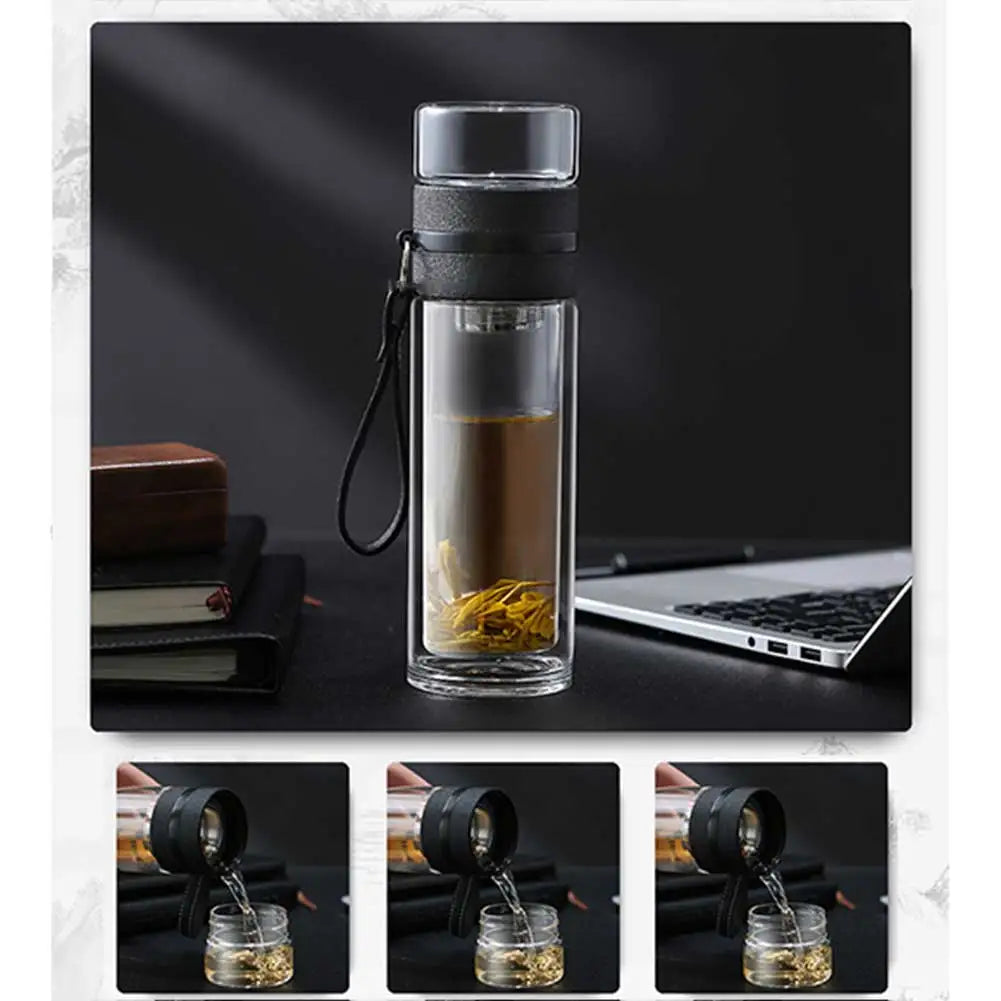 Transparent Glass Tea Cup Portable Water Tea Bottle with Separate Cup CLH@8