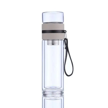 Transparent Glass Tea Cup Portable Water Tea Bottle with Separate Cup CLH@8