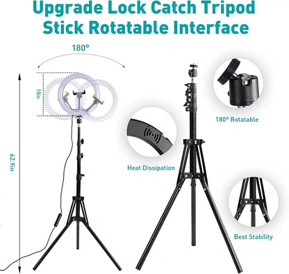 13" LED RGB Selfie Ring Light W/ Mini & Extendable Tripod Stand & Phone Holder 10 Brightness Level 26 Light Modes Dimmable Ringlight for Beauty Makeup Live Streaming Youtube Video Photography Shooting