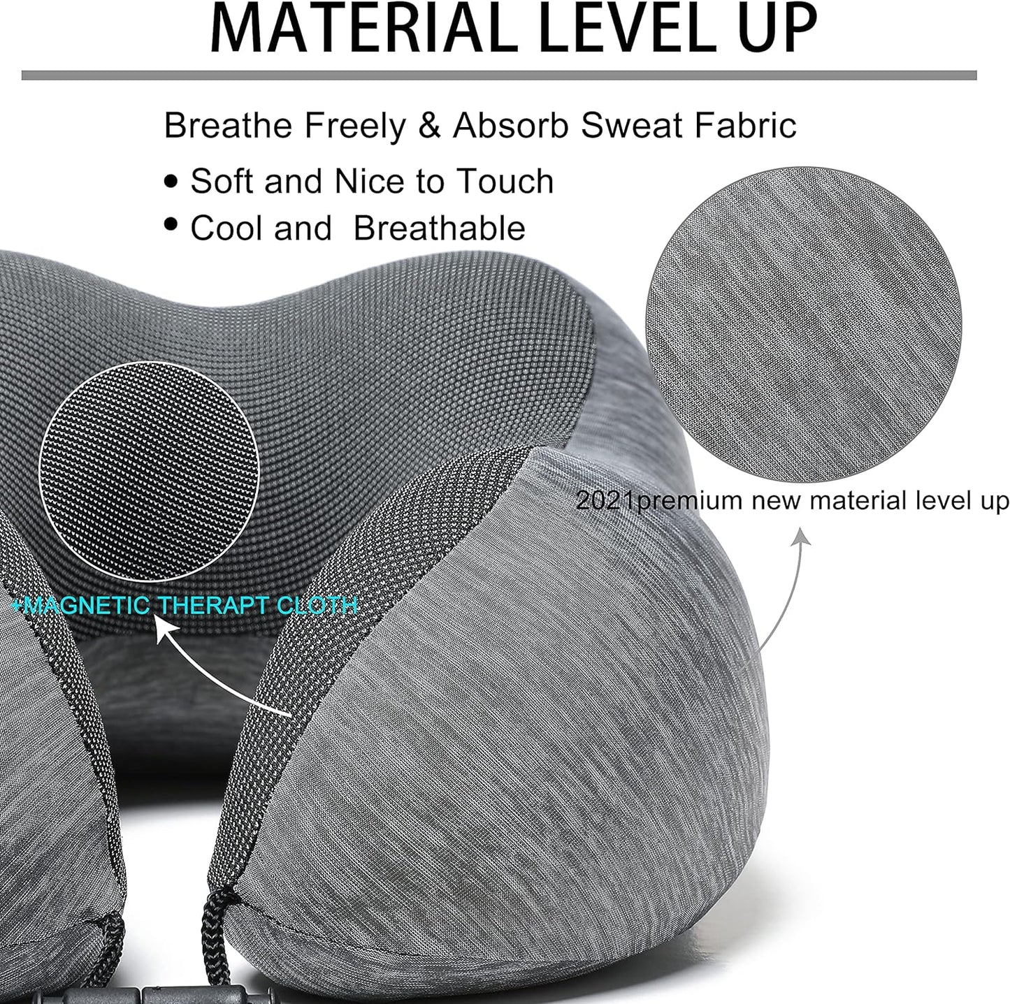 Travel Pillow, 100% Memory Foam Neck Pillow with Comfortable Breathable Cover, Airplane Travel Kit Cooling Pillow with 3D Eye Mask, Ear Plugs and Organizer Bag, Machine Washable, Grey/Blue (Grey)