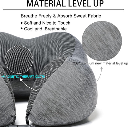 Travel Pillow, 100% Memory Foam Neck Pillow with Comfortable Breathable Cover, Airplane Travel Kit Cooling Pillow with 3D Eye Mask, Ear Plugs and Organizer Bag, Machine Washable, Grey/Blue (Grey)