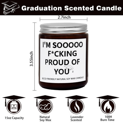 Graduation Gift for Her/Him, Sooooo Proud of You Graduation Candle Soy Wax Lavender Scented Candle for Party Decorations, High School College Grad Gift, Best Friend Gift, 15OZ, 100Hr Burn Time