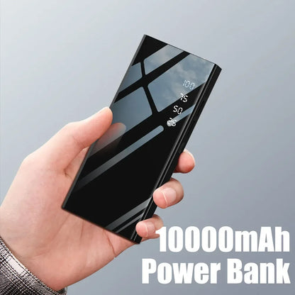 10000Mah Full Mirror Led Screen Dual USB Digital Display Outdoor Smart Phone Power Banks Dual USB Output Mobile Phone Power Bank