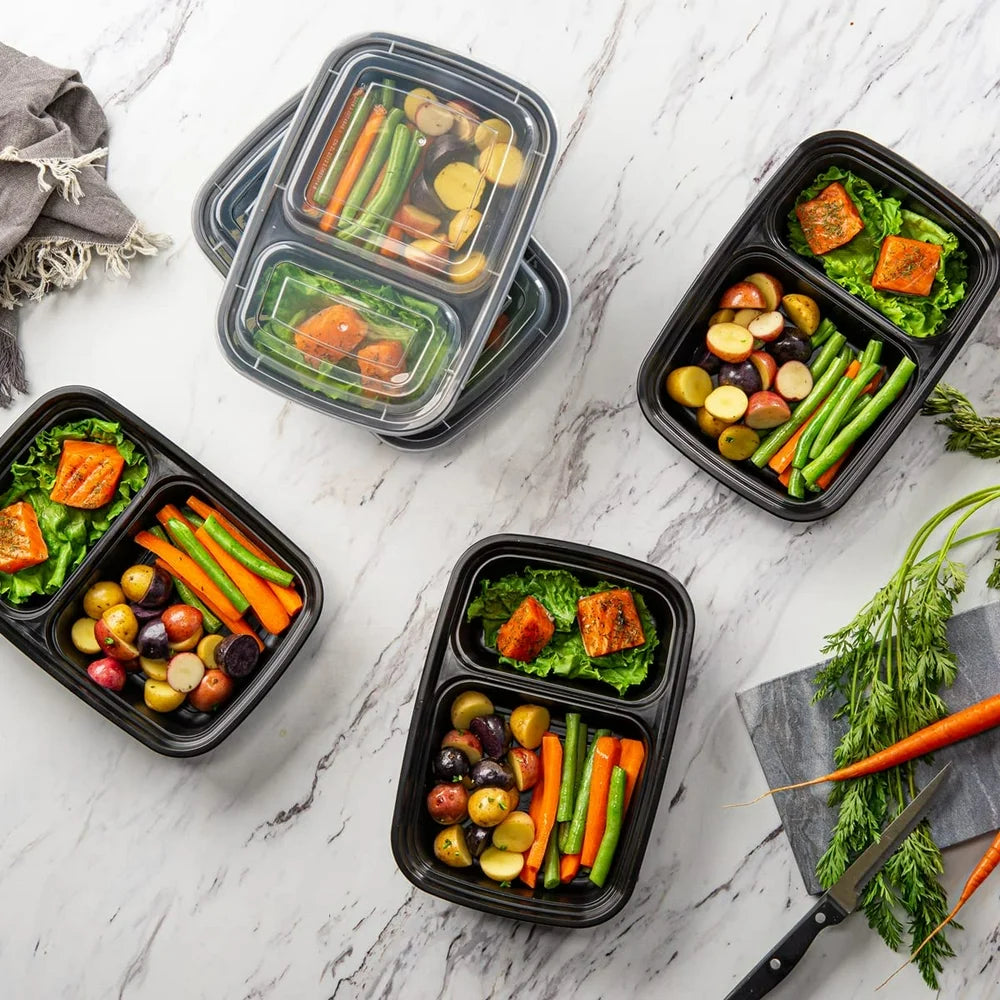 Bento Box Meal Prep Containers with Lid 2 Compartment, 28 Oz, 50-Pack