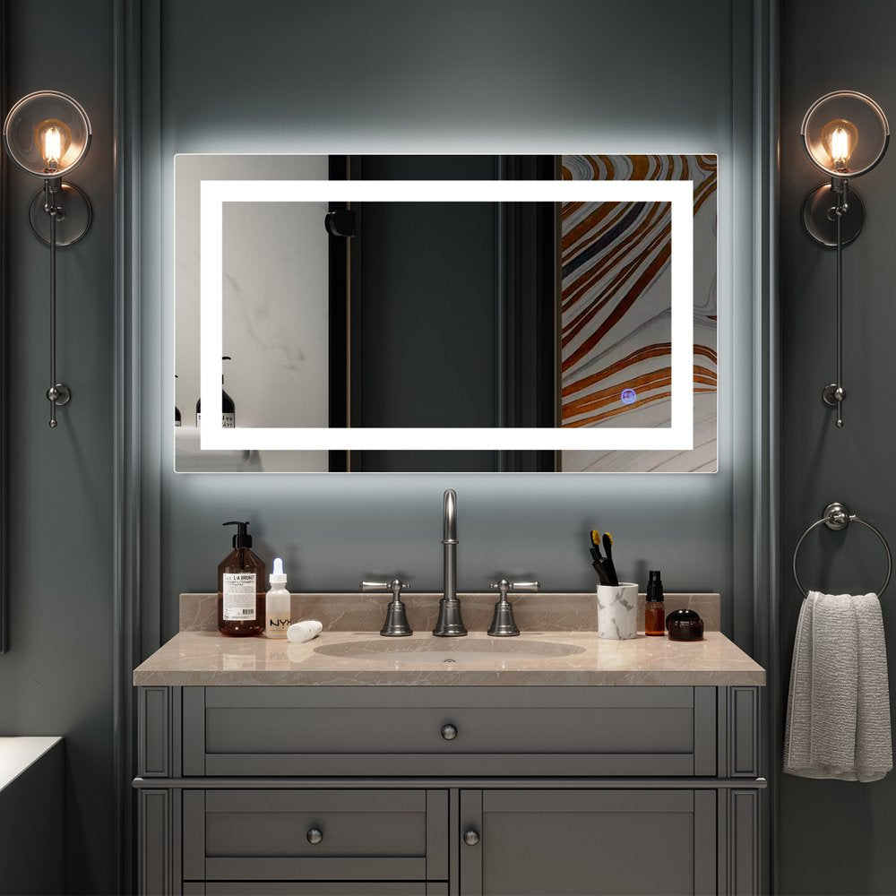 Anti-Fog Wall Mounted Lighted Vanity Mirror LED Bathroom Mirror anti Fog and IP67 Waterproof, Rectangle 40"X24" Silver