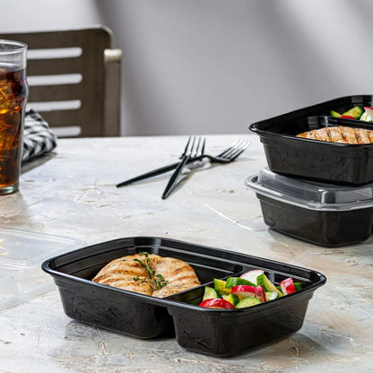 Bento Box Meal Prep Containers with Lid 2 Compartment, 28 Oz, 50-Pack