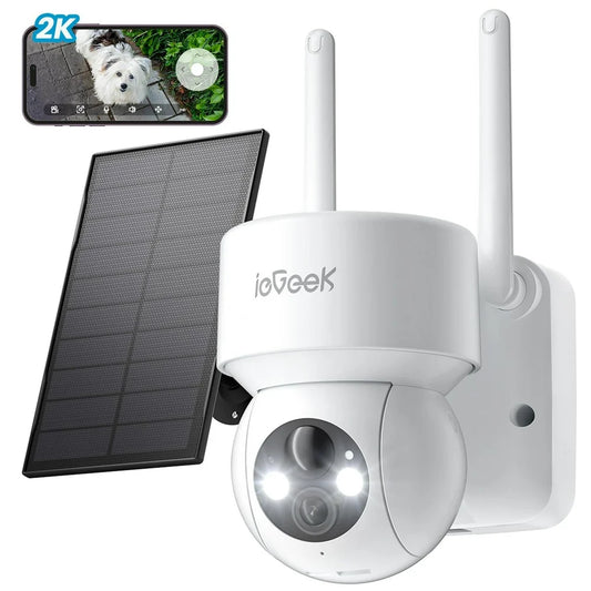 Security Cameras Wireless Outdoor, 2K Wifi Solar Camera for Home Surveillance, 360 View PTZ, Battery Powered, Color Night Vision, PIR Motion Sensor, Works with Alexa