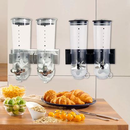 Food Dispensers 2 PACK Wall Mount Double Dry Cereal Dispenser Convenient Storage Dual Control for Cereal Nuts